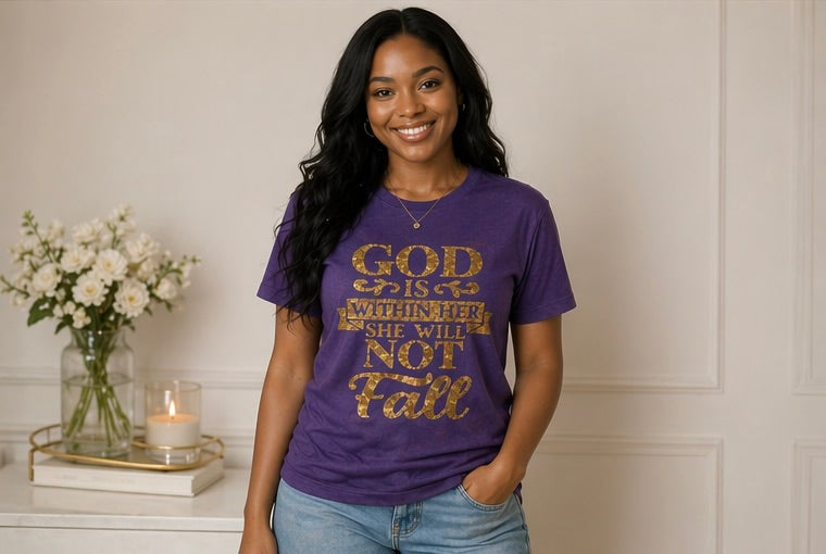 God is within her she will not fail/HTV Glitter gold