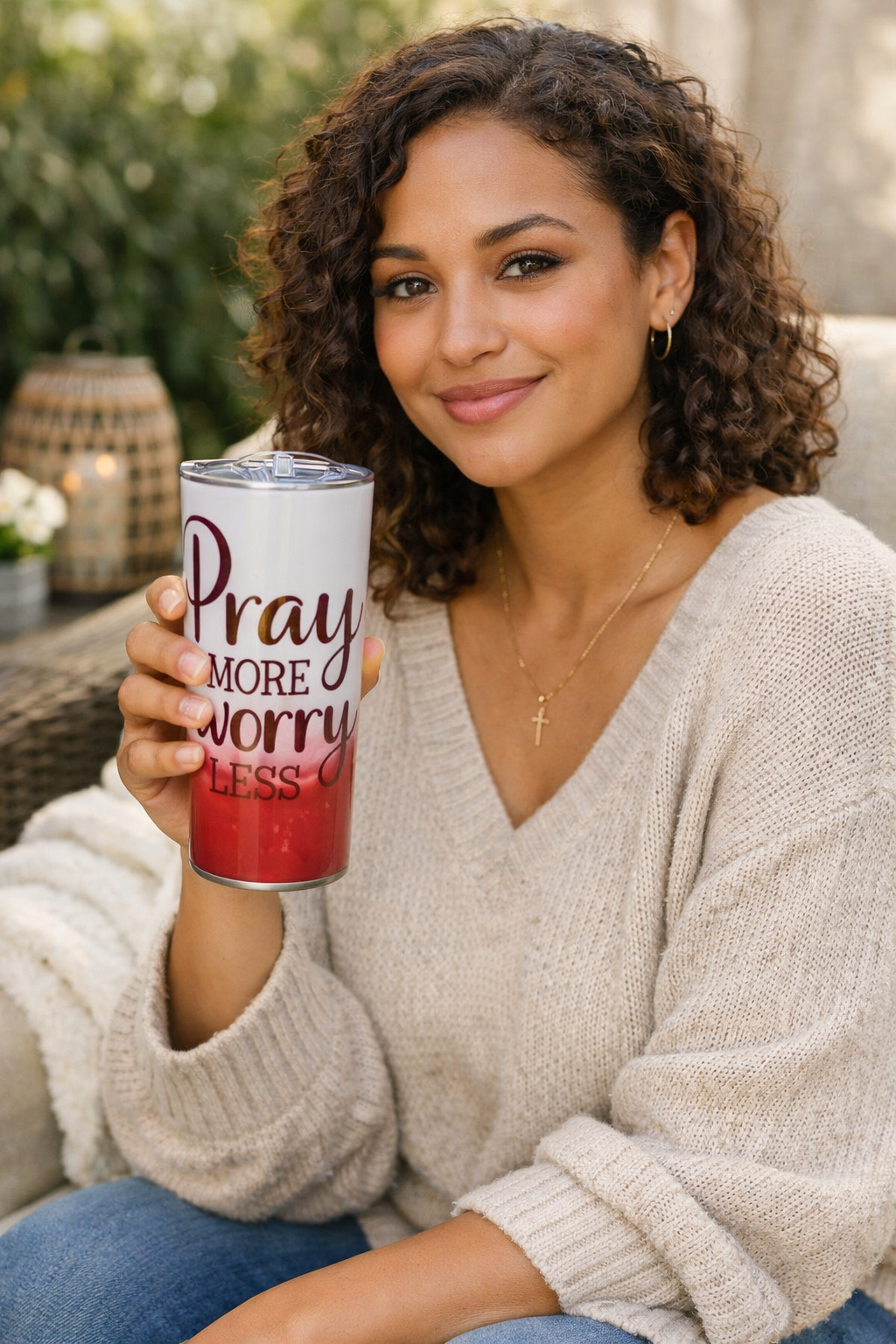 Sublimated Pray more worry less tumbler